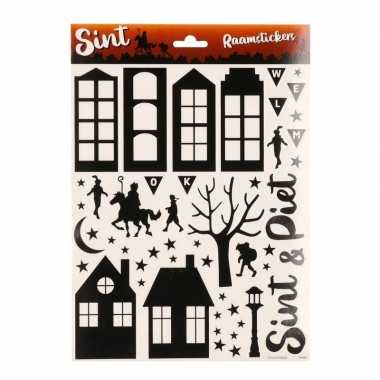 3x vel met sinterklaas decoratie stickers voor op het raam zwart