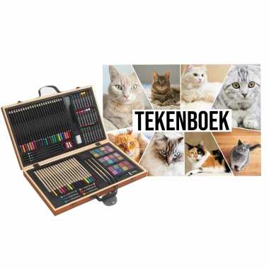 Complete teken/schilder doos 88-delig met een a4 katten schetsboek