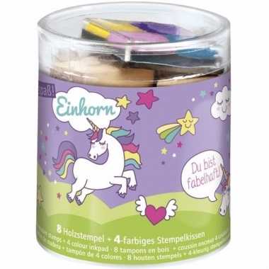Deco eenhoorn hout stempels 8 stuks