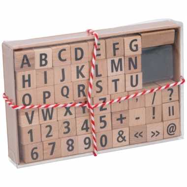 Stempelset alfabet met nummers en tekens hout 49-delig