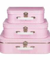 Roze met stippen vintage koffertje 25 cm